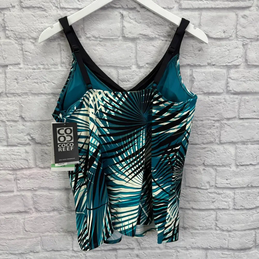 Coco Reef V-Neck Tankini Swim Top Bra Size 34E Endless Summer Palm Turquoise New - Picture 4 of 7